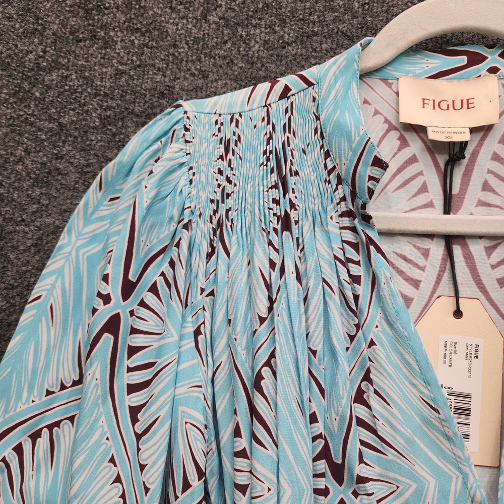 NWT Figue Avery Kaftan Maxi Dress Belted Boho Resort Geometric Viscose XS - Picture 7 of 9
